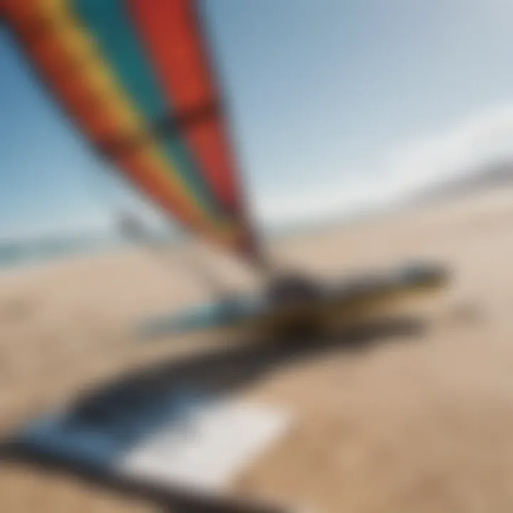 Close-up of high-quality kitesurfing kite and board