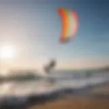 A vibrant kitesurfing setup on a sunny beach