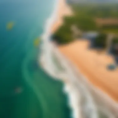 Aerial View of a Kitesurfing Beach Aerial view of a vibrant kitesurfing beach