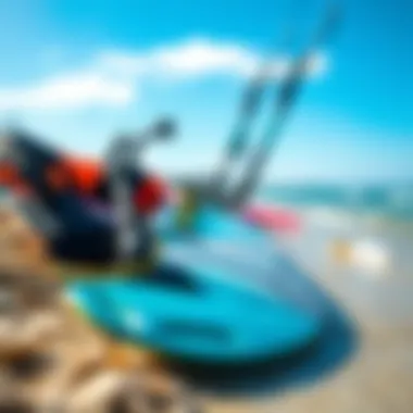 Kitesurfing Equipment on the Shore Close-up of kitesurfing equipment on the shore