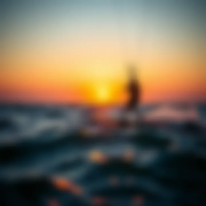 Kitesurfing at Sunset Kitesurfing at sunset over the ocean