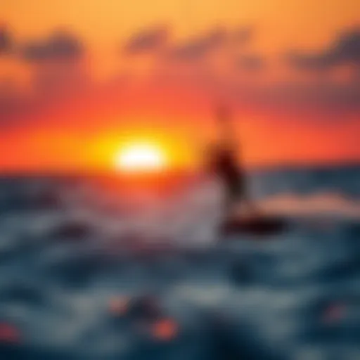 Kitesurfing at Sunset A vibrant kitesurfer carving through the waves at sunset