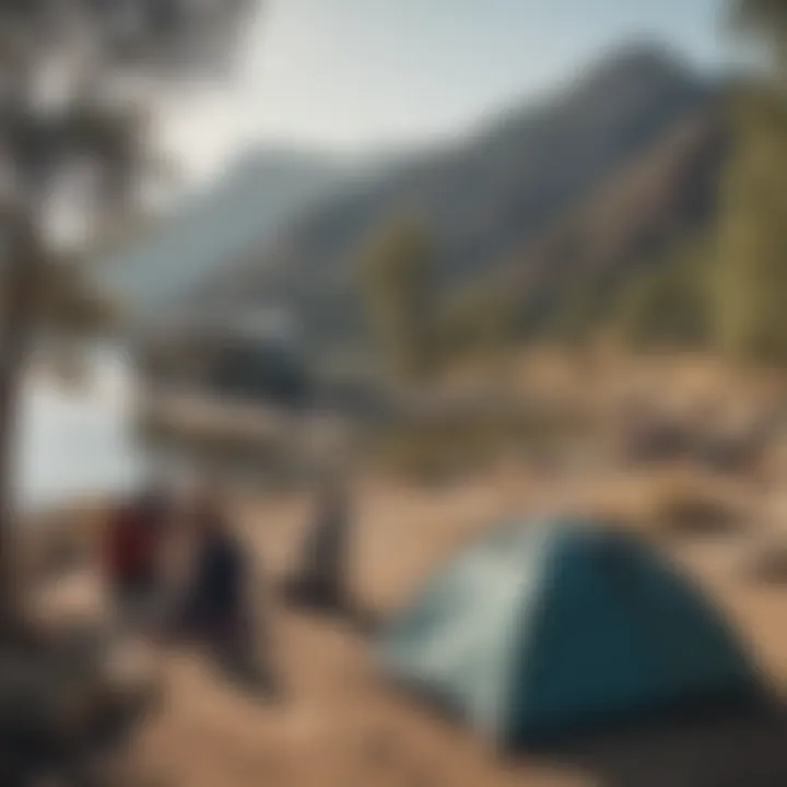 A group of campers enjoying an outdoor activity near the lake