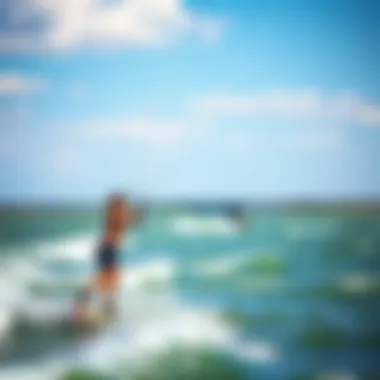 Thrilling Kiteboarding at Lake St. Clair Kiteboarders gliding over the waves of Lake St. Clair, showcasing the thrill of water sports in a vibrant setting.