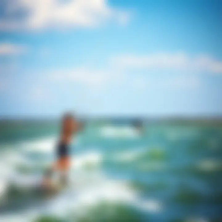 Thrilling Kiteboarding at Lake St. Clair Kiteboarders gliding over the waves of Lake St. Clair, showcasing the thrill of water sports in a vibrant setting.