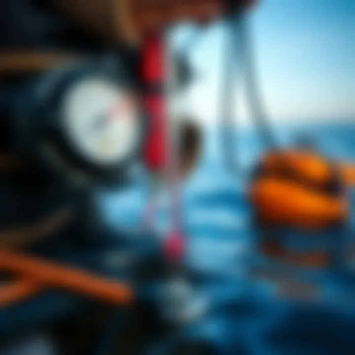 Measuring Water Temperature at Lake St. Clair A close-up of water temperature measurement tools, highlighting the importance of temperature data in understanding aquatic environments.