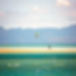 Scenic view of Langebaan lagoon with kiteboarders gliding over the water