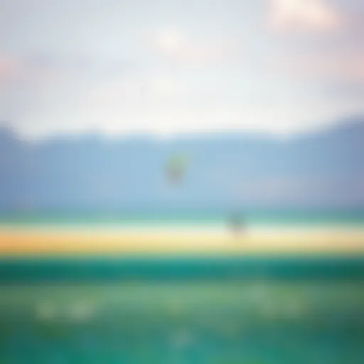 Scenic view of Langebaan lagoon with kiteboarders gliding over the water