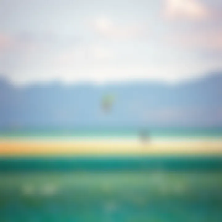 Scenic view of Langebaan lagoon with kiteboarders gliding over the water