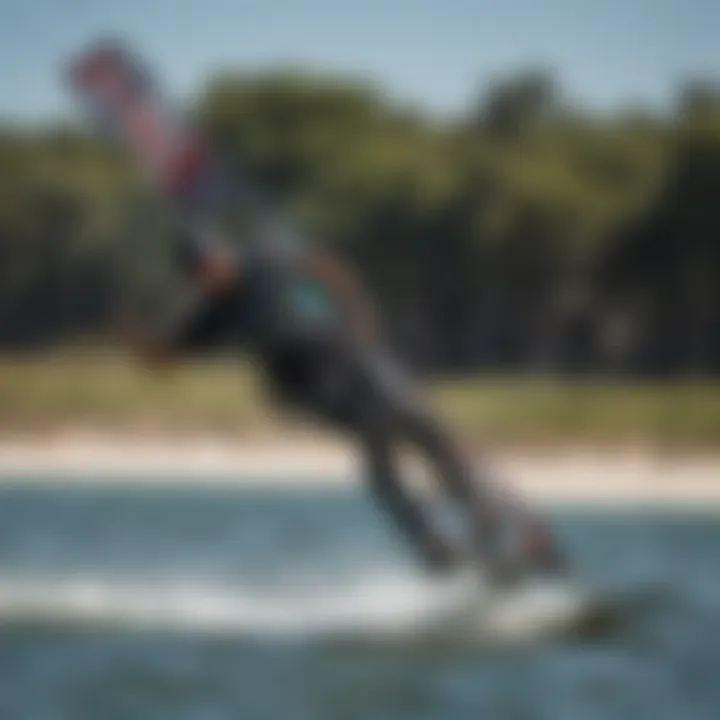 Kiteboarder performing a trick with a Liquid Force kite