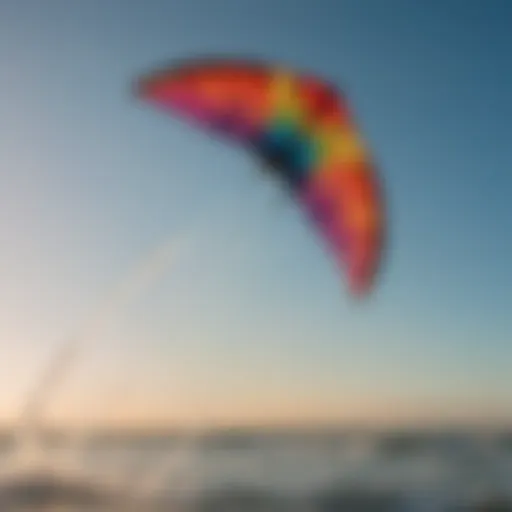 Vibrant Liquid Force kite soaring against a clear sky