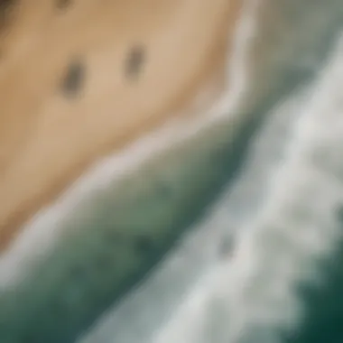 Aerial view of kiteboarders navigating the waves