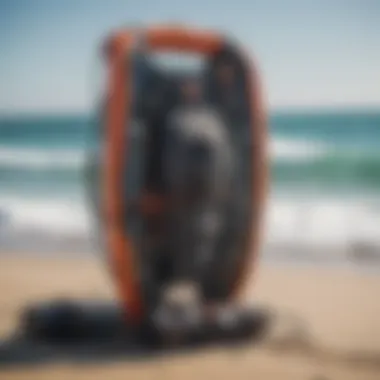 Top-of-the-line kiteboarding gear displayed on the beach