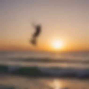 Stunning Sunset Kiteboarding in Miami Sunset over Miami with kiteboarders silhouetted against the horizon
