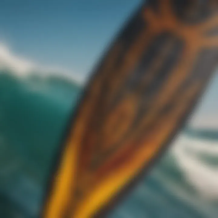 Close-up showcasing the design of Naish kite surfboard