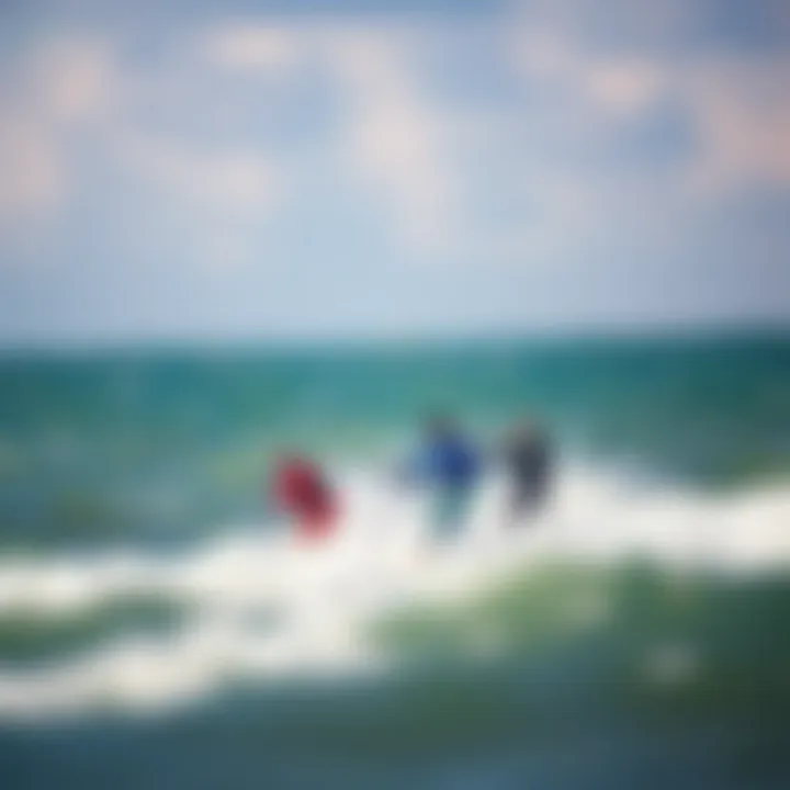 Kitesurfers navigating through challenging winds