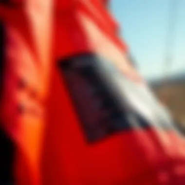 Close-up view of a professional kite with detailed technical specifications displayed