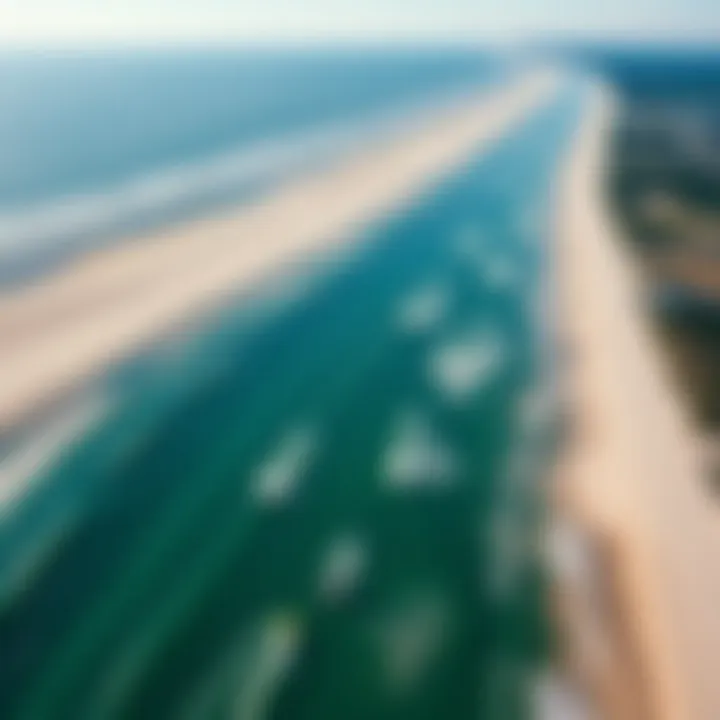 Aerial view of Sandbridge showcasing its beautiful beaches and kiteboarding spots
