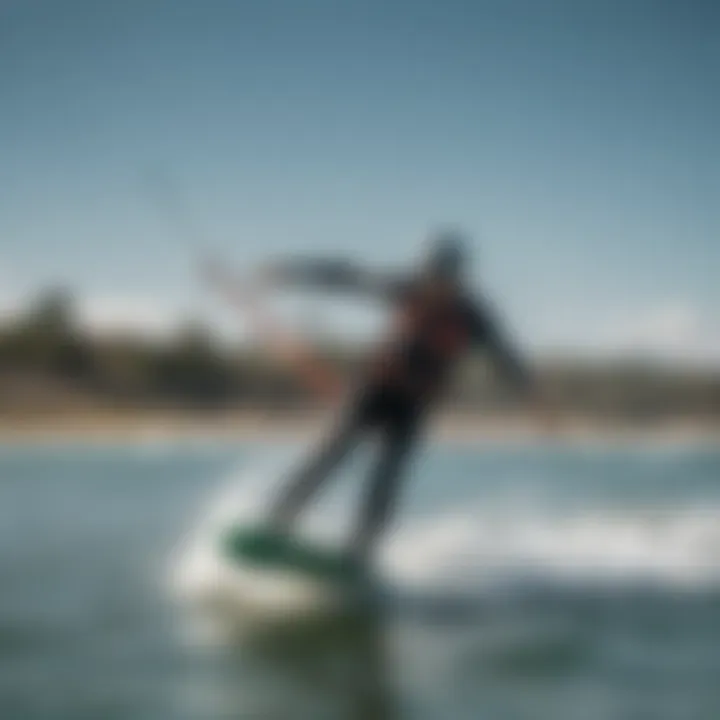 Action shot of kiteboarder using Slingshot surf foil in dynamic water conditions