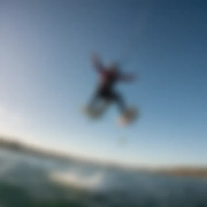 Kiteboarder executing a jump with GoPro mounted for aerial shots