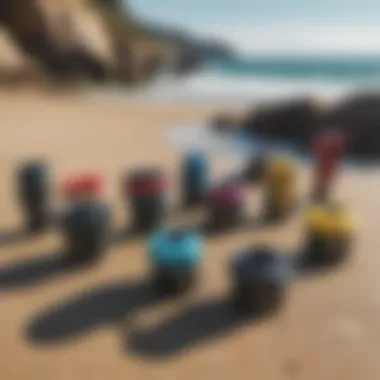 Different types of sup inflator adapters laid out for comparison.