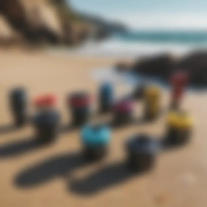 Different types of sup inflator adapters laid out for comparison.