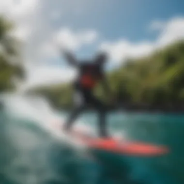 Kiteboarder riding the waves in the vibrant waters of Taveuni