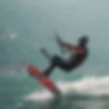 Kiteboarder gliding across the shimmering surface of Lake Garda