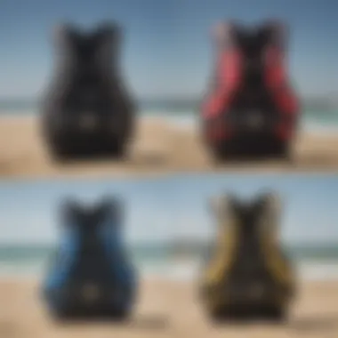 Side view comparing different Dakine kitesurfing harness models.