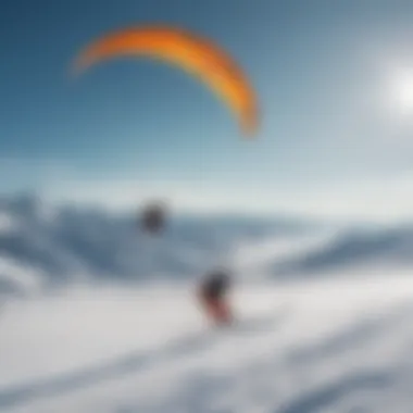 A snowkiter gliding over a pristine snow-covered landscape