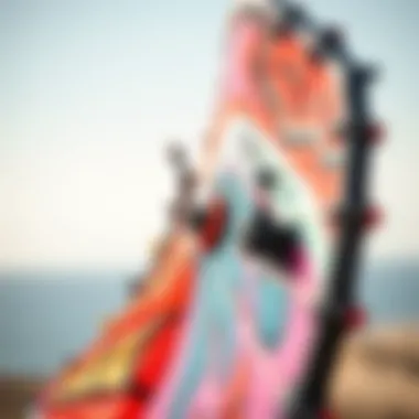 Intricacies of Power Kites Close-up of advanced power kite with intricate designs and vibrant colors