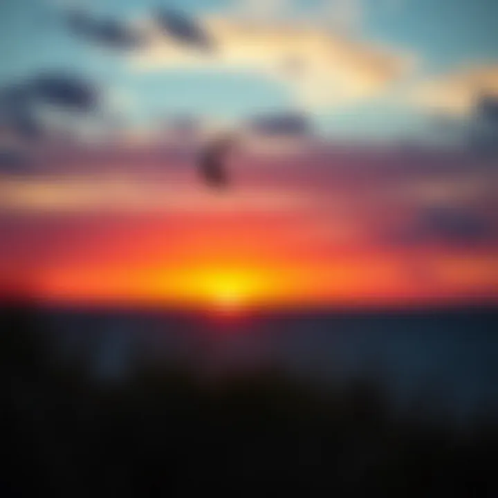 Soaring through the Sunset A breathtaking view of a power kiter soaring across a vibrant sunset