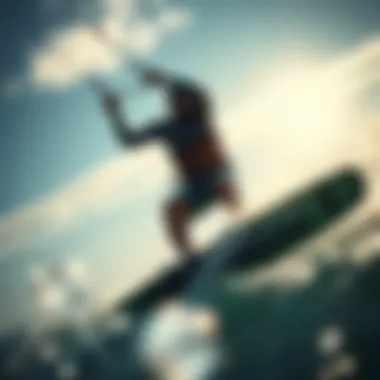 A close-up of advanced kiteboarding techniques in action, emphasizing skill and precision