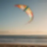 A light wind kite soaring gracefully above a tranquil beach