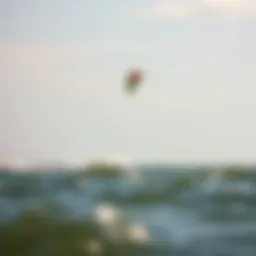 Dynamic low wind kite soaring above the water