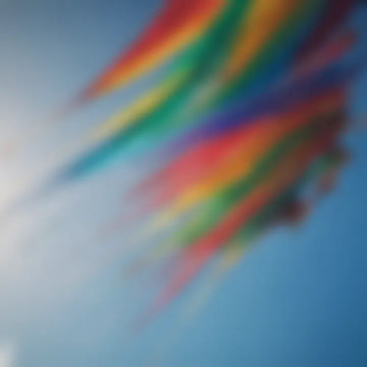 An array of colorful kites with a focus on the green hat kite