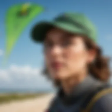 Close-up of the unique design features of the green hat kite