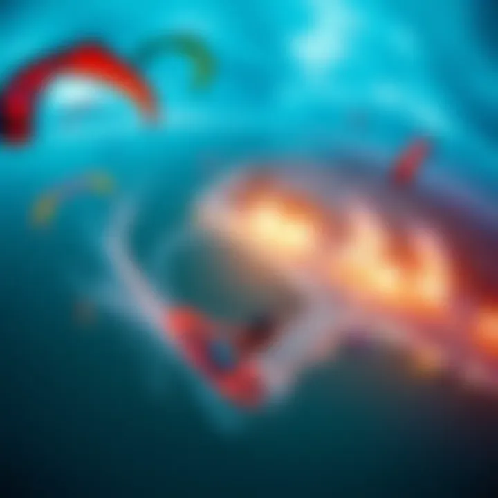 Aerial Perspective of Kiteboarding Dramatic aerial view of a kiteboarding event