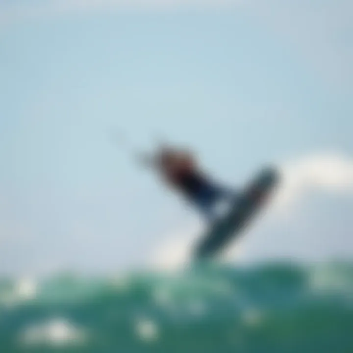 Dynamic Kiteboarding in Action A rider preparing to launch into the air, demonstrating dynamic kiteboarding action