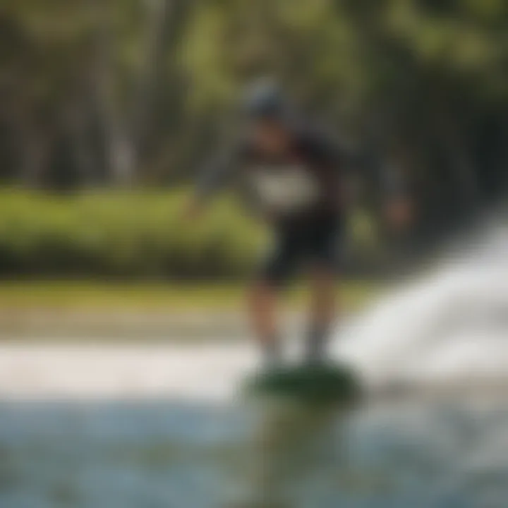 Kiteboarder navigating through tidal waters