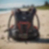 Kite surfing harness displayed on a beach