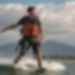 A kite vest in action during a kiteboarding session, showcasing its design and functionality.