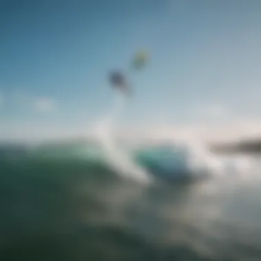 Enthusiastic kitesurfers riding the waves