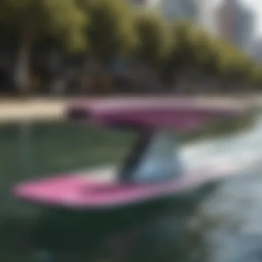 A close-up view of the Lyft Hydrofoil Board showcasing its sleek design and cutting-edge technology.