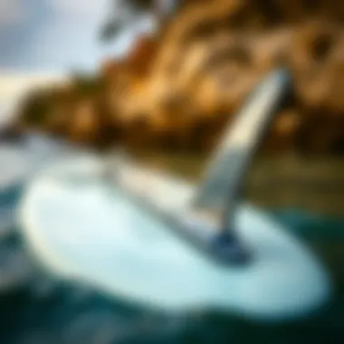 Unique Design of Hydrofoil Surfboard A close-up of a hydrofoil surfboard showcasing its unique design and craftsmanship