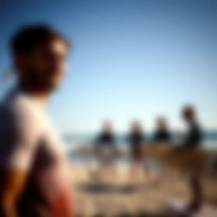 Community of Hydrofoil Surfers A group of hydrofoil surfers sharing tips and experiences on a beach