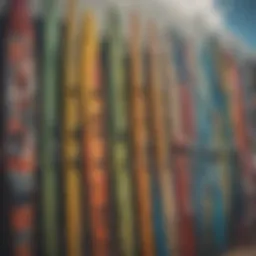 A vibrant display of various used kite boards for sale.