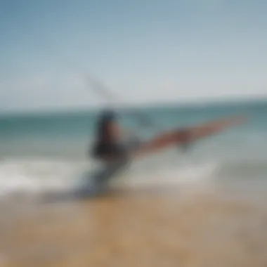 A close-up of a mini boom attached to a kiteboarding setup, showcasing its innovative design.