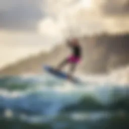 Dynamic foil kiteboarding action over the waves