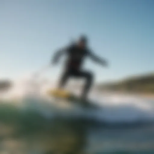 A kiteboarder executing a north carve with precision on water